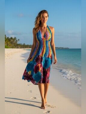 Colorful Strapless Halter  Women's Sundress